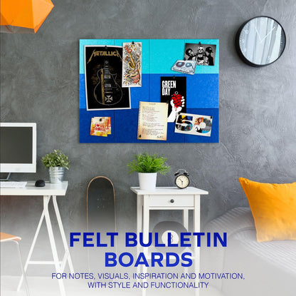Large Felt Cork Board - 48x36 inches, 12 Felt Board Tiles with Removable Adhesive Tape Cork Boards for Walls Cork Board for Office Pin Board Bulletin Board (30x30, Blue Ombre Collection)