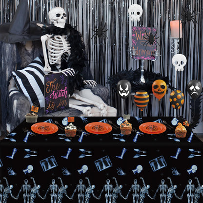3 Pack Radiology X Ray Theme Disposable Tablecloths Halloween Funny Dancing Skeleton Table Cover Plastic Waterproof Table Cloth for Medical Party Radiology Doctor Birthday Graduation, 54 x 108 Inch