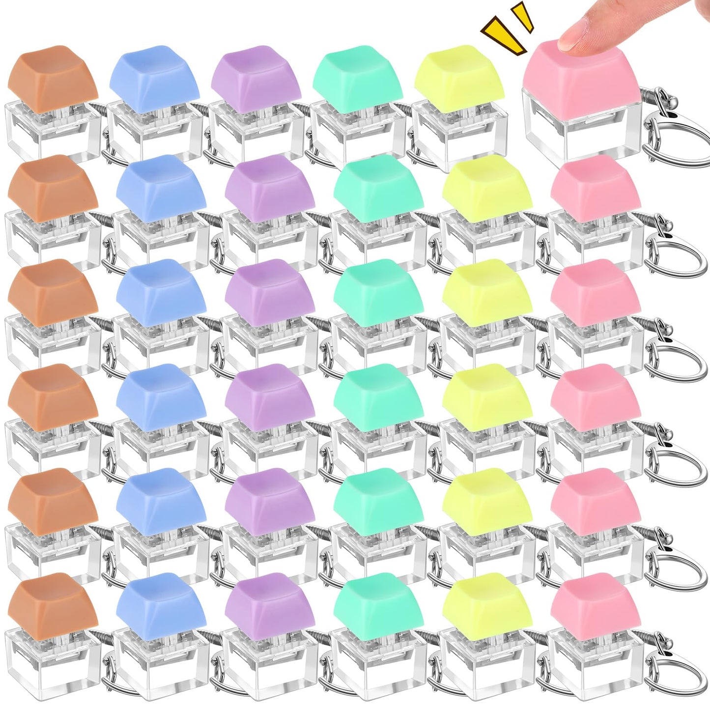 Seeloowy 36 Pcs Keyboard Fidget Clicker Keyboard Keychain Decompression Relief Toys Button Stress Relief Gifts for Adults Pass the Time (Vivid Color)