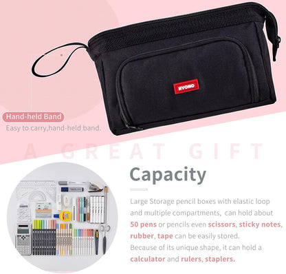 HVOMO Pencil Case Large Capacity Pencil Pouch Handheld Pen Bag Cosmetic Gift for Office School Teen Girl Boy Men Women Adult (Black)