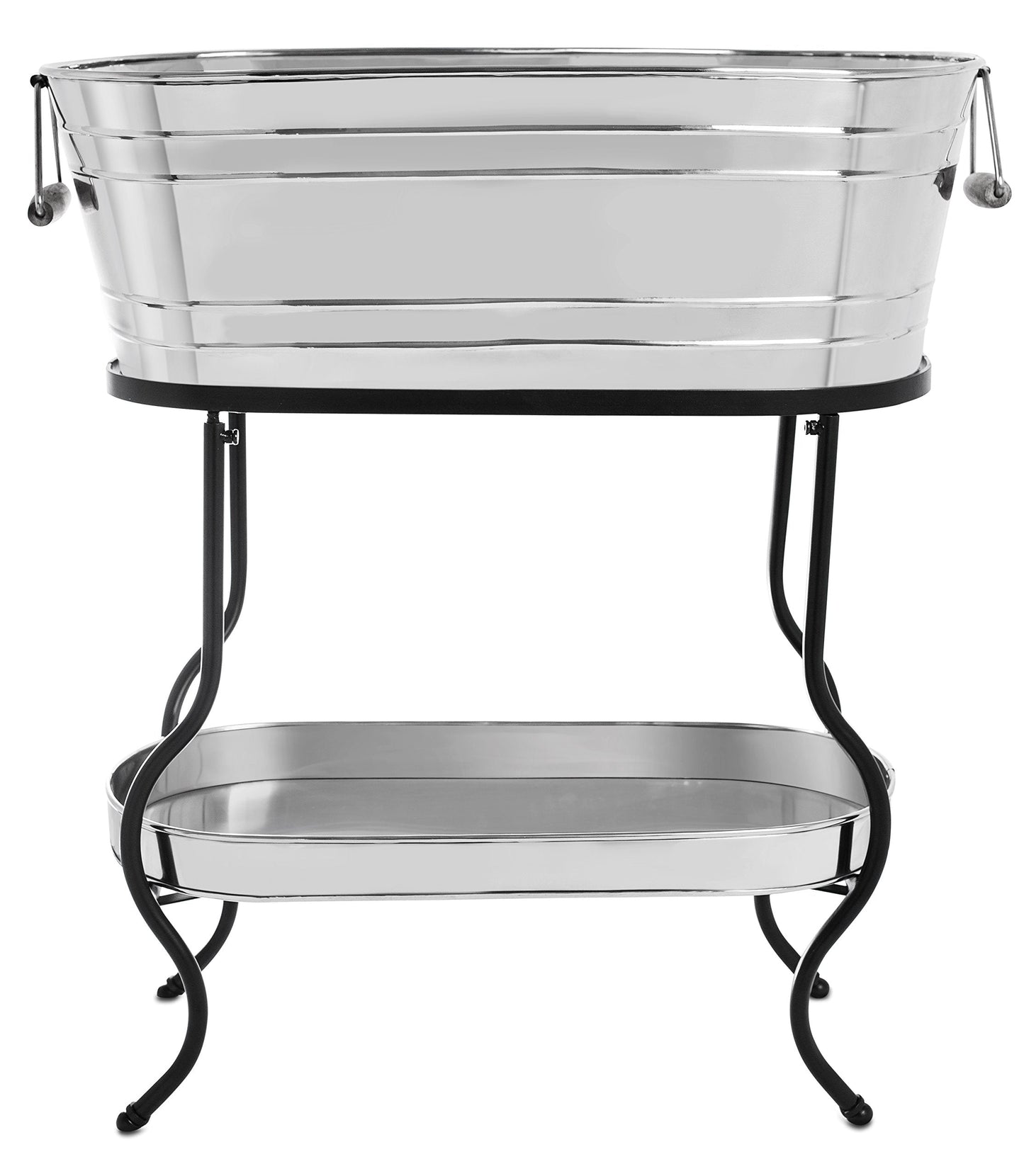 BirdRock Home Stainless Steel Beverage Tub with Stand - Oval - Bottom Tray - Party Drink Holder - Wooden Handles - Outdoor or Indoor Use - Free Standing