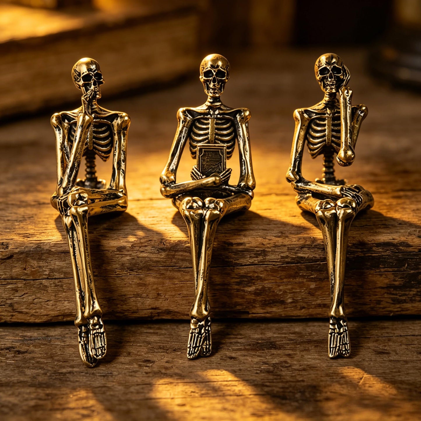 XINXUAN Halloween Decorations Skull Statue Home Decor - Modern Bookshelf & Desk Decor - 3 Piece Set (Retro - Gold)