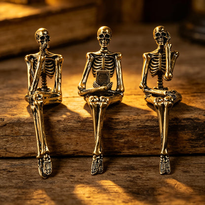 XINXUAN Halloween Decorations Skull Statue Home Decor - Modern Bookshelf & Desk Decor - 3 Piece Set (Retro - Gold)