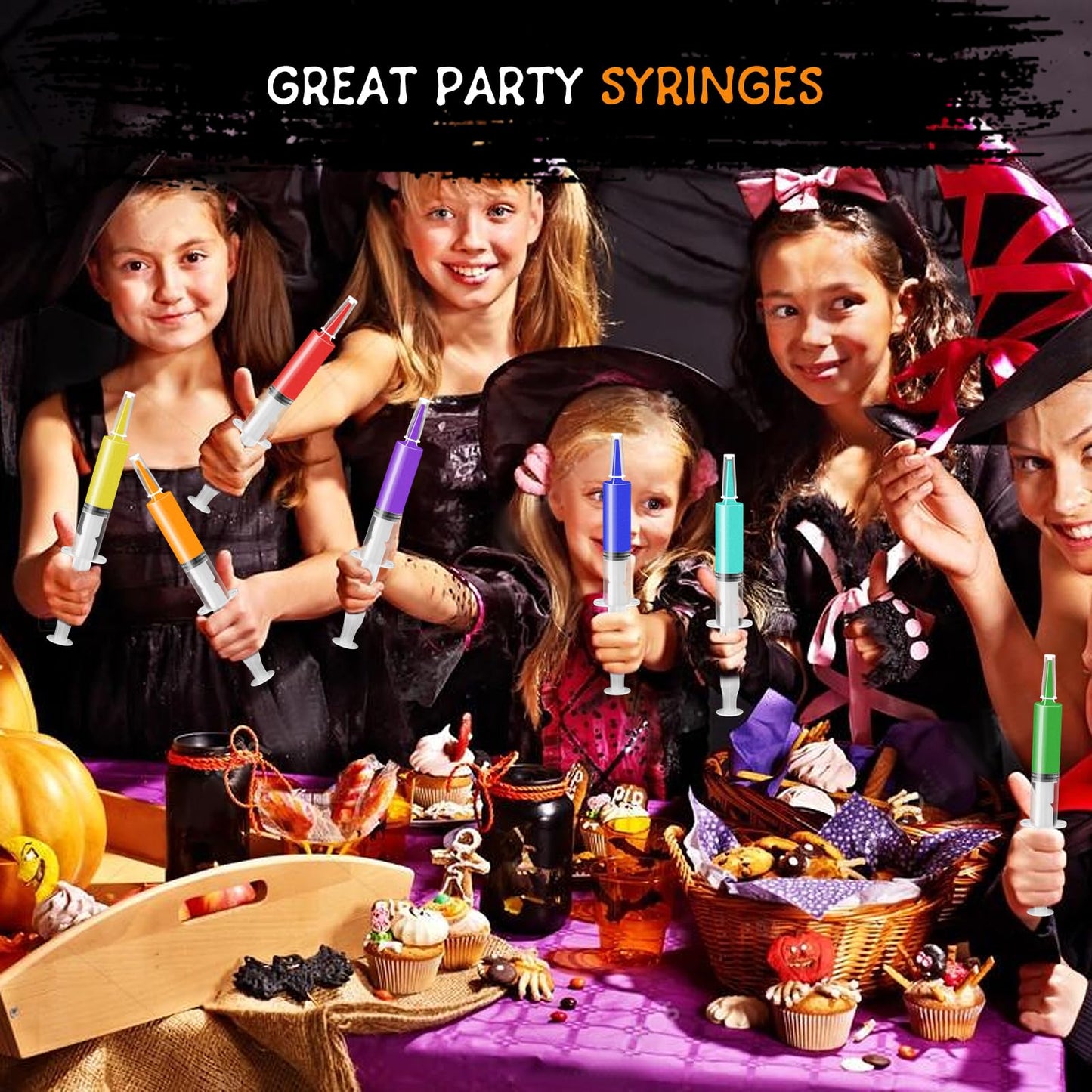Kreyfer 50 Pcs Halloween Syringe Shot Party Favors - 20ml Reusable Plastic Drink Syringes with Tip Caps for Jelly Shots, Trick-or-Treat Goodie Bag Fillers, Bachelorette and Nurses Graduation Supplies