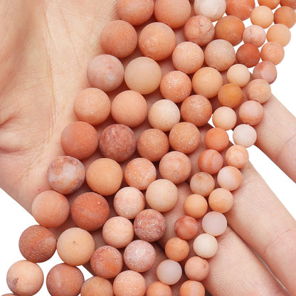 Natural Matte Pink Aventurine Beads, 6MM Round Frosted Unpolished Loose Gemstone Beads for Bracelet Necklace Jewelry Making, Energy Stone Healing Power with Stretch Beading Cord