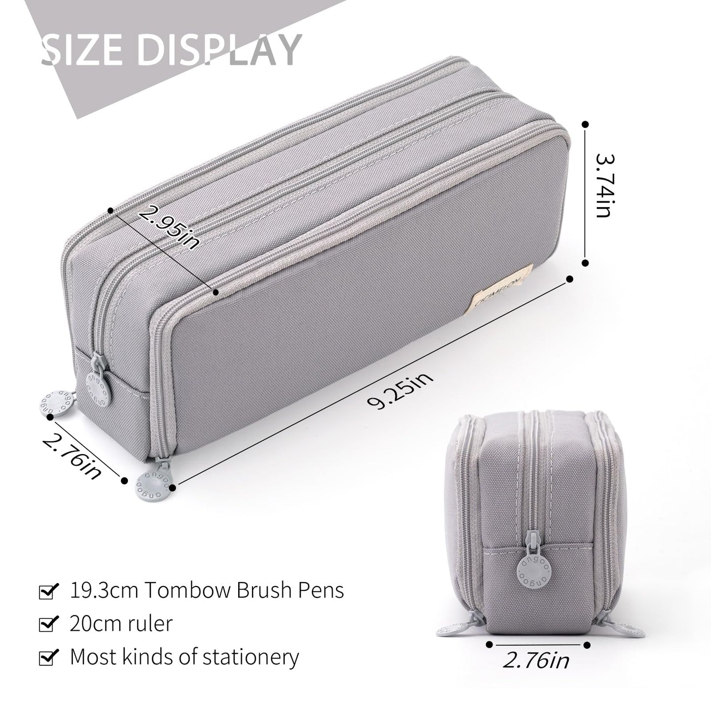 CICIMELON Large Capacity Pencil Case 3 Compartment Pouch Pen Bag for School Teen Girl Boy Men Women (Gray)