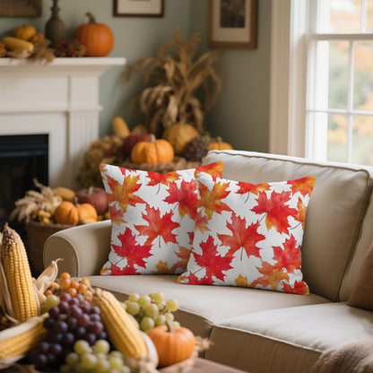 WitHero Fall Throw Pillow Covers 16x16 Inch Set of 2 – Double-Sided Maple Leaf Design on White Linen Pillowcases, Indoor Outdoor Autumn Decorative Cushion Covers for Sofa Couch Bed