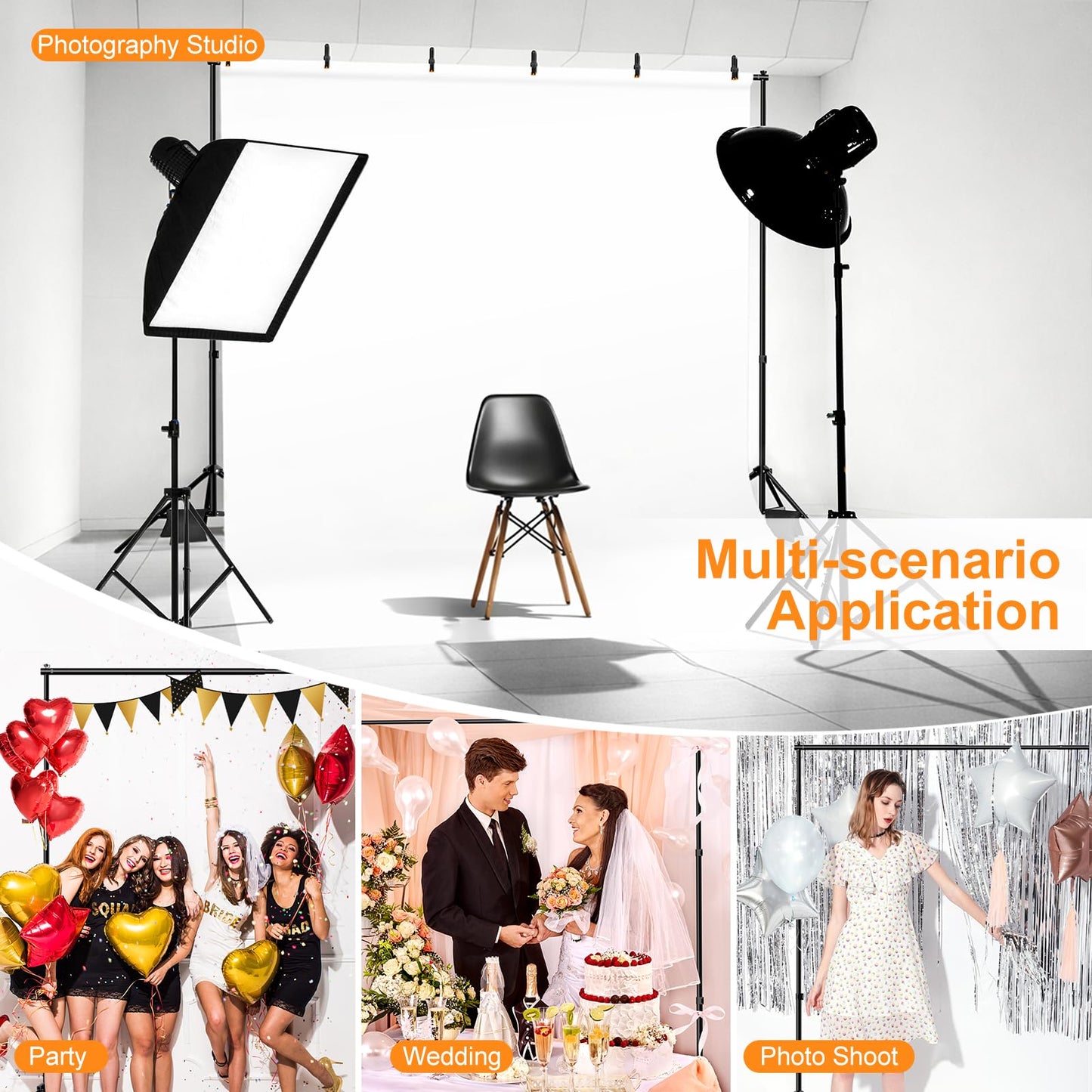 GLOSHOOTING Backdrop Stand, Photo Video Studio 10 x 10FT Adjustable Backdrop Stand, Background Support System Kit with 2 Crossbars, 6 Clamps, 2 Sandbags and Carry Bag for Photography Parties Wedding