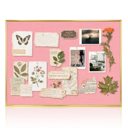 QUEENLINK Linen Bulletin Board 24" x 18", Fabric Pin Board with Gold Aluminum Frame, Decorative Vision Board for Home Office, Bedroom & Dorm Wall Decor, Includes 10 Push Pins, Pink