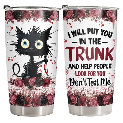 34HD Crazy Cat Tumbler with Lid, 20 oz Stainless Steel Vacuum Insulated Put You In The Trunk Mug, Funny Gifts for Cat Lover Women Men, Black Kitty Gifts for Birthday Halloween Christmas