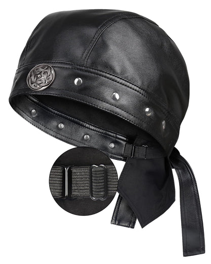 Hachapy Biker Cap for Women Leather, Adjustable Motorcycle Hat with Skull Fit & Toggle Buckle One Size Fits All