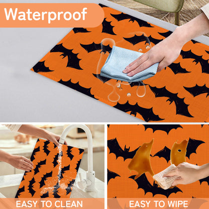 Halloween Bats Placemat Set of 6,Heat Resistant Linen Table Mats for Indoor Outdoor Home Kitchen Dining Room Table 12x18Inch
