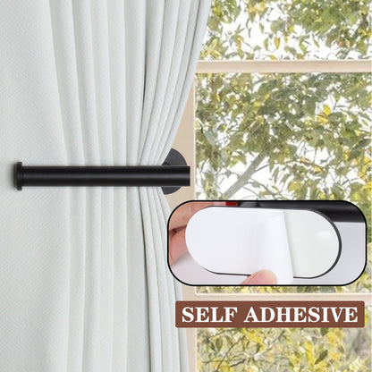 Groleca Adhesive Curtain Holdbacks - 4 Pack No Drill Tie Backs Hooks for Drapes, Damage-Free Wall Mounted Curtain Holders with Strong Adhesive (Black)