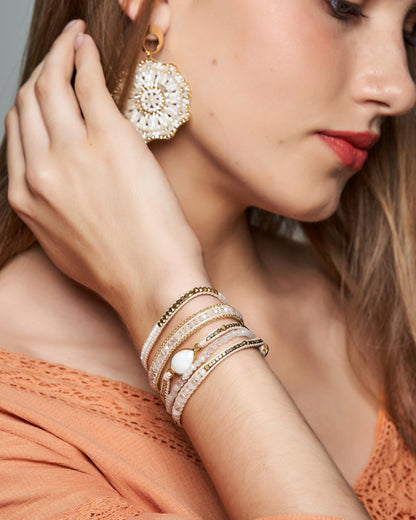 G2F DESIGN Bracelet for Women – Handmade Vegan Boho Natural Stone Layered Bracelet, Thailand Bohemian Stackable Beaded Wrap Bracelets (A1-Off White)