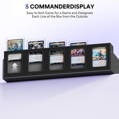 UAONO Trading Card Storage Box with Commander Display;3900+ Card Box for MTG, Removable Cover; 5 Row Case fits MTG TCG Sports Cards 48 Dividers,5 Stoppers,5 Top Loaders,1 Dice Box(Black, Grey)
