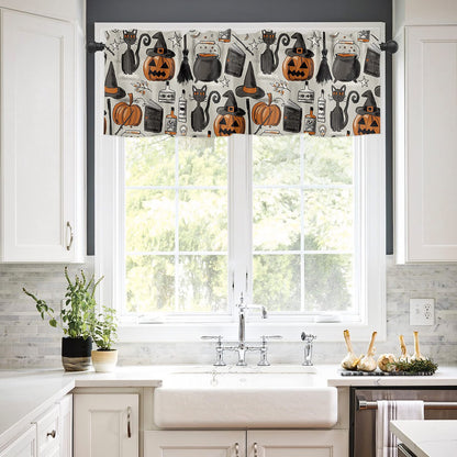 Halloween Curtains Valance for Bedroom Living Room, Pumpkin with Witch Hat Valance for Window , Curtains & Drapes Rod Pocket Black Cat Valances for Kitchen Window Curtains Over Sink 54x18in,1 Panel