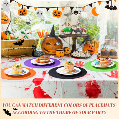 Moinchore 100 Pcs Halloween Disposable Paper Placemats Halloween Kitchen Round Dining Table Placemat Purple Black Orange Green Paper Place Mat Bulk for Thankgiving Dinner Spooky Party Home Restaurant