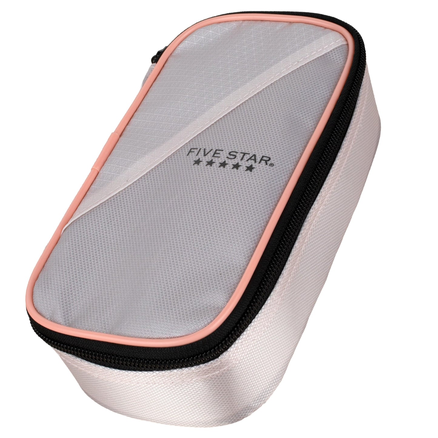 Five Star Pencil Pouch Zipper High-Capacity Storage Organizer Case for Office Supplies Earbuds Chargers Cables Makeup, Tan/Pink (500212C)