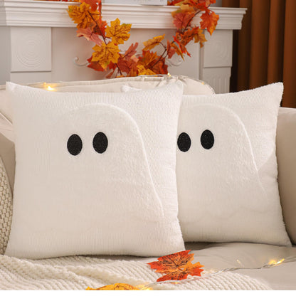 LUOYEHK Halloween Pillow Covers 18x18 Set of 2 Ghost Decorative Pillow Cases Farmhouse Plush Faux Fur Fluffy Cushion Covers for Couch Sofa Bed