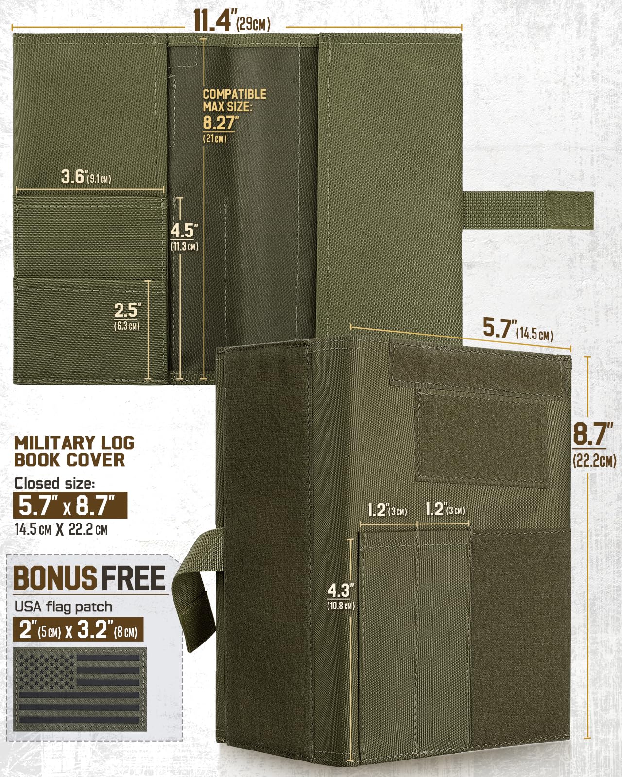 LIVANS Book Cover for 5.5 x 8 in Military Log Book, with Journal Notebook