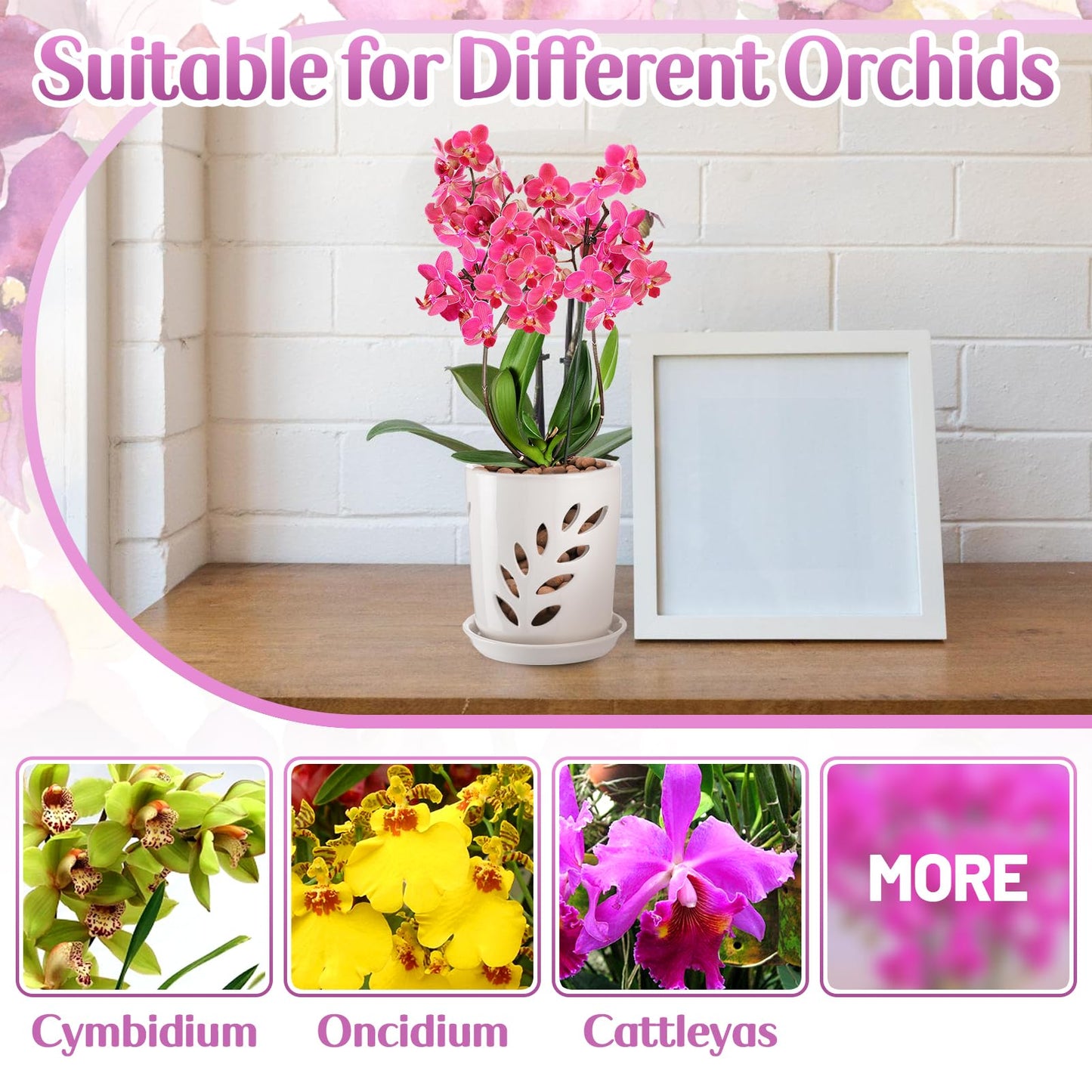 Aulock 4in Ceramic Orchid Pot with Drainage Holes, Decorative Planter, Excellent Airflow for Healthy Roots, for Repotting Indoor