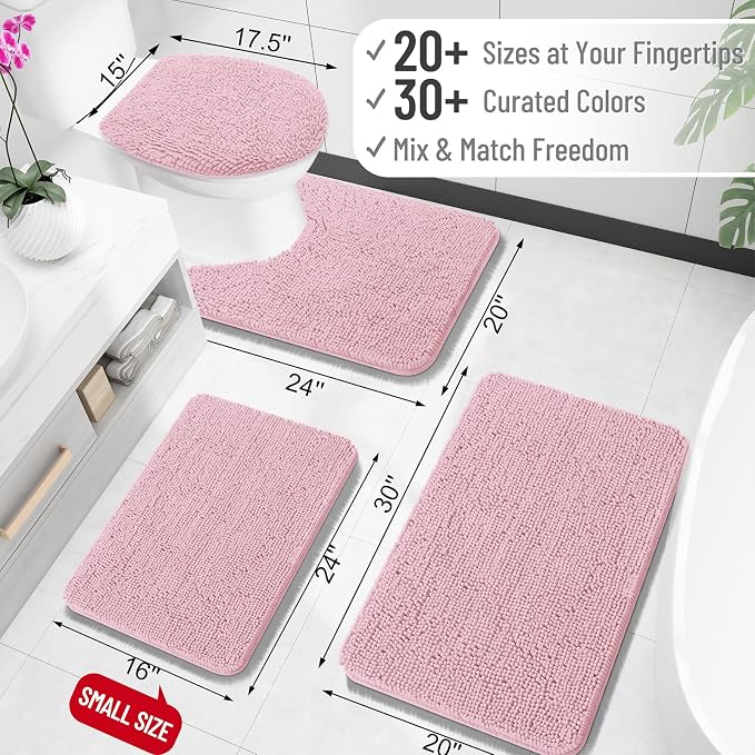 OLANLY Bathroom Runner Rugs 59x20, Soft Absorbent Chenille Bath Rugs, Rubber Backing Quick Dry, Machine Washable Long Bath Mats for Bathroom Floor, Tub and Shower, Home Decor Accessories, Dusty Rose