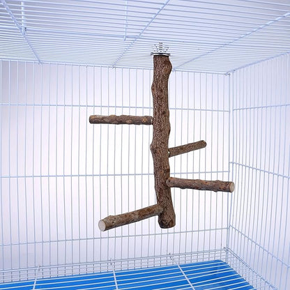 Bird Perch Stand Toy, Natural Wood Parrot Perch Bird Cage Branch Perch Accessories for Parakeets Cockatiels Conures Macaws Finches Love Birds(L: 13.8" Length)