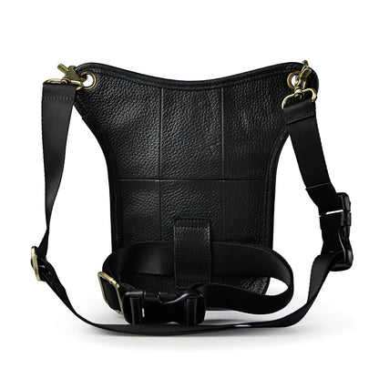 Le'aokuu Mens Genuine Leather Outdoor Sporting Hicking Waist Hip Pack Messenger Shoulder Drop Leg Thigh Bag Pouches For Women (211-5 01 Black)