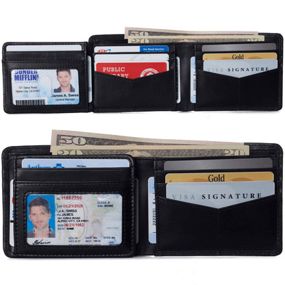 Alpine Swiss Mens Wallet for Men | RFID Protected Leather Mens Wallet | Spencer Bifold with Divided Bill Section | Gift Box | 2 ID Windows | 14 Card Storage Pockets for Organization Glossy Nappa Black