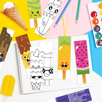 75Pcs Ice Cream Color Your Own Bookmarks for Kids Summer Ice Cream Theme DIY Coloring Blank Bookmark Classroom Art Craft Supplies for Teachers Students Birthday Gift Party Reward Goodie Fillers