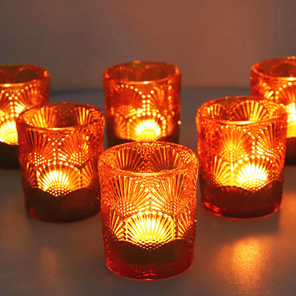 Woho 12Pcs Amber Votive Candle Holders, Glass Amber Candle Holder for Fall Wedding, Boho Tea Lights Candle Holder for Halloween Thanksgiving Centerpieces Table Decoration