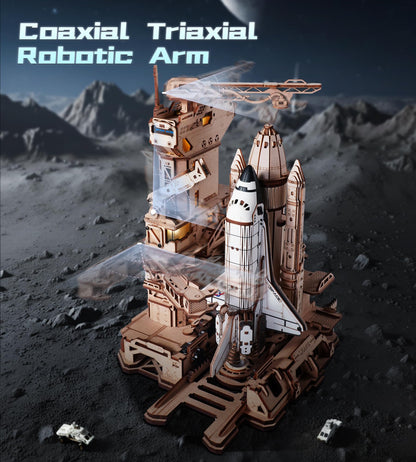 ROKR 3D Puzzles Space Shuttle-Dynamic Launch Base with Motorized Lift, LED Light Effects, 1:420 Scale Collectible Building Kit