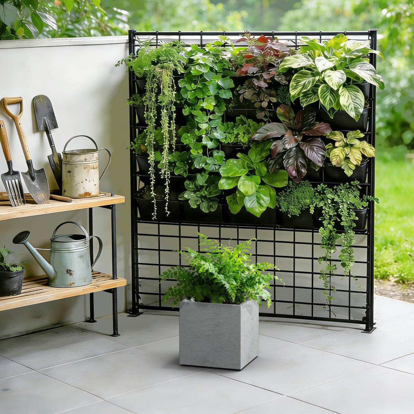 Kante 10 Inch Square Concrete Planter for Outdoor Indoor Home Patio Garden, Large Plant Pot with Drainage Hole and Rubber Plug, Natural Concrete