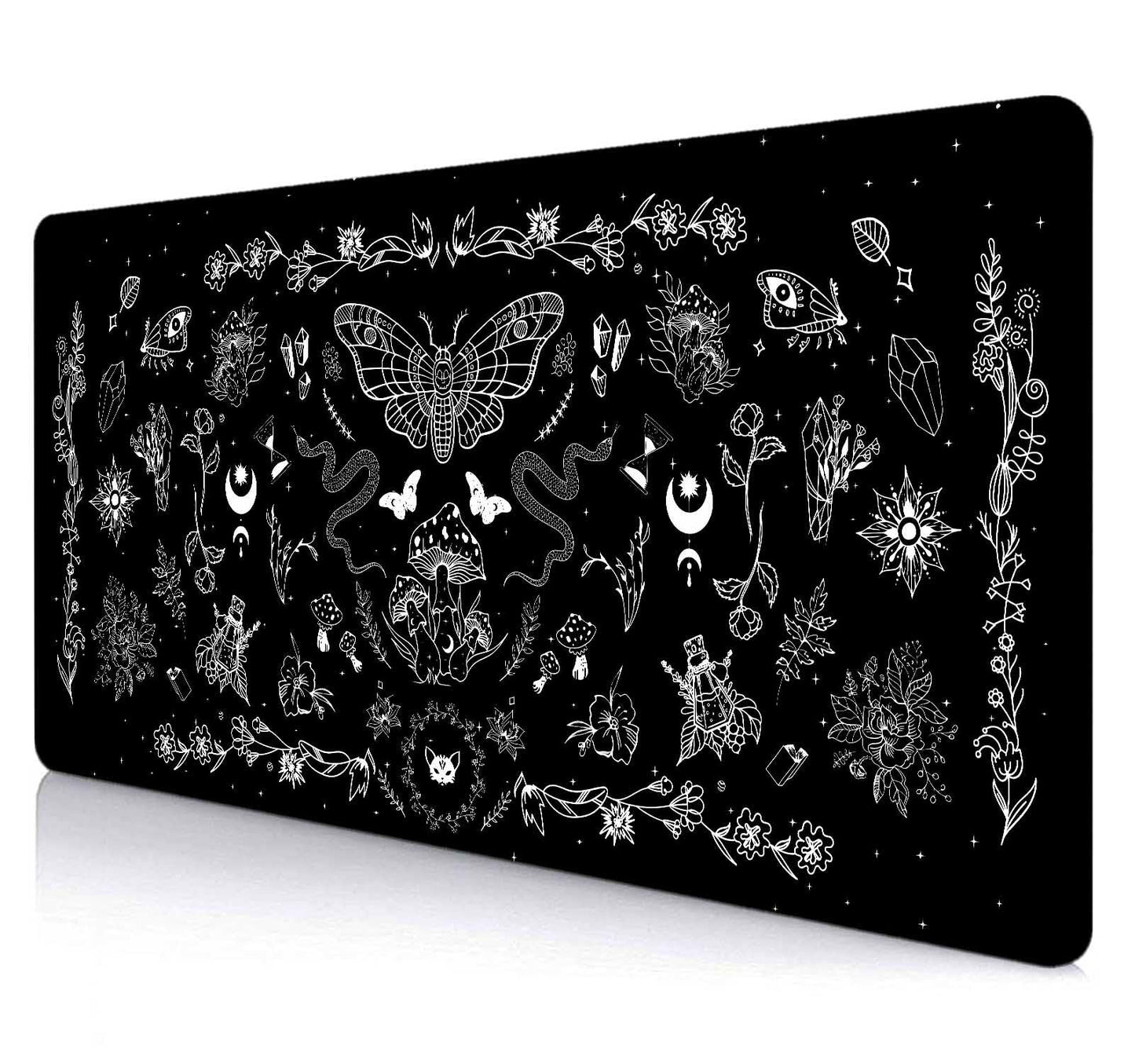 SXCKANG Goth Desk Mat, Black Occult Large Gaming Mouse Pad, Halloween Witchy Celestial Mushroom XXL Mousepad, Office Desk Decor Accessories Gifts
