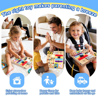 Grarain Busy Board for Toddlers - Montessori Educational Toy for 1-3 Year Old Boys & Girls | Travel-Friendly Sensory Learning Activity | Ideal for Kids with Autism(Busy Board v3)
