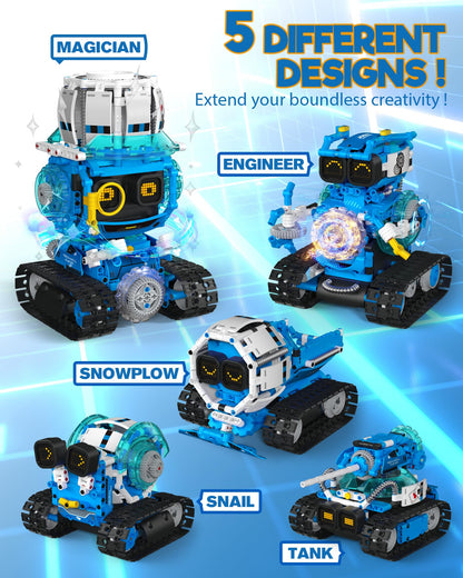Opmind 5 in 1 STEM Robot Building Toys for Boys Age 8-13, 494PCS Remote & App-Controlled Set Educational Coding Toy, Kids DIY Sound & Light Interactive Science Sets, Gift for Boys Girls 10-12