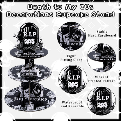 Keluna Death to My 20s Decorations - Party Supplies Rip to My 20s Birthday Decorations Reusable 3 Tier Cupcake Stand Dessert Tower Holder for Rip 20 Birthday Decorations