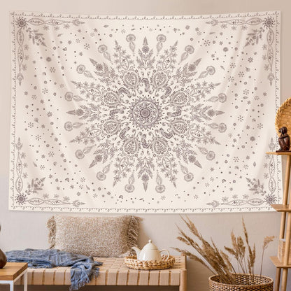 Lunerfex Boho Floral Tapestry Mandala Wall Tapestry, Cute Tapestries for Bedroom Beige Flower Tapestries Wall Hanging for Bedroom Living Room Decor Beige-1 70"x90"
