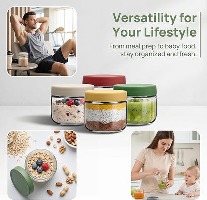 EONJOE 8oz Glass Jars with Lids 1 Cup Small Food Containers for Chia Pudding Jam Snacks Yogurt Overnight Oats Candy,6-Pack
