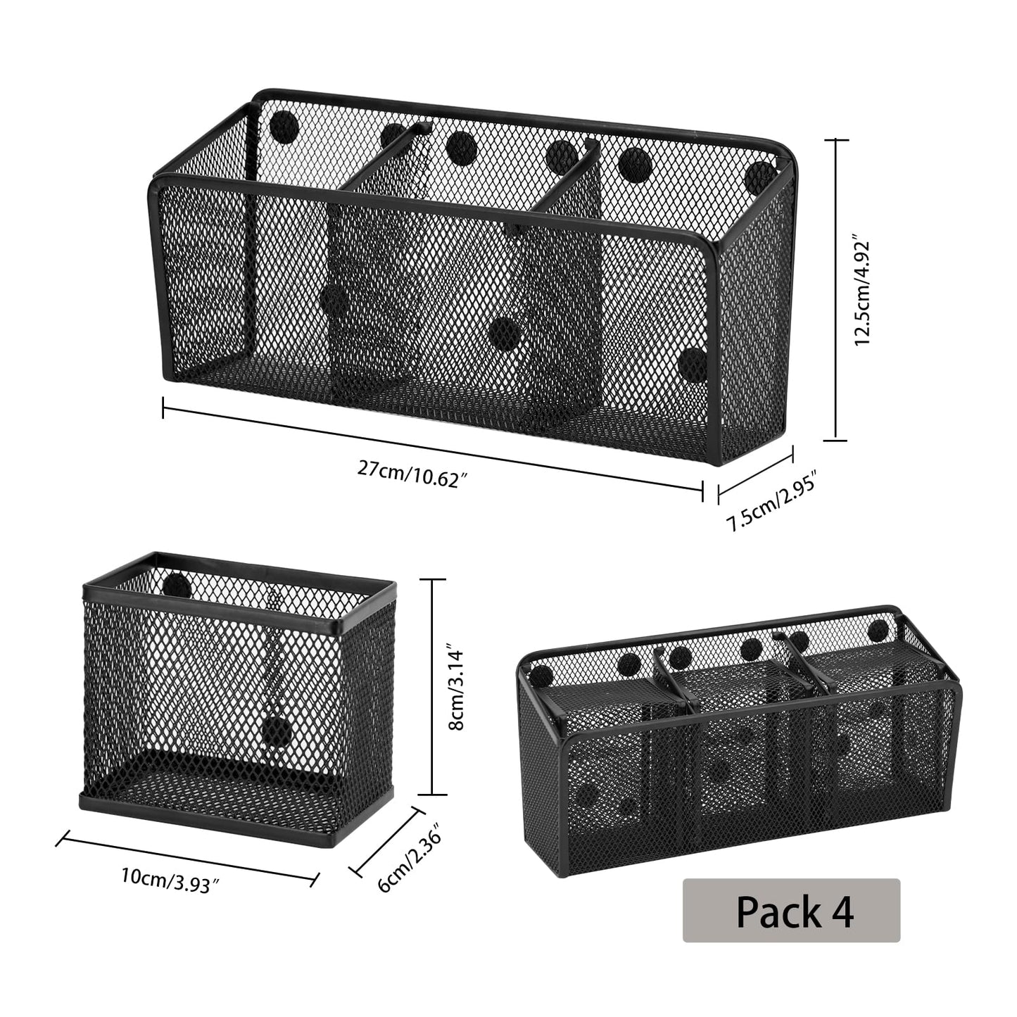 Neudeco Magnetic Pencil Holder, Black, Pack of 4
