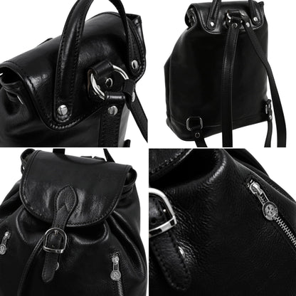 Time Resistance Ladies Leather Backpack - Small Business Casual Fashion Backpack for Women (Black)