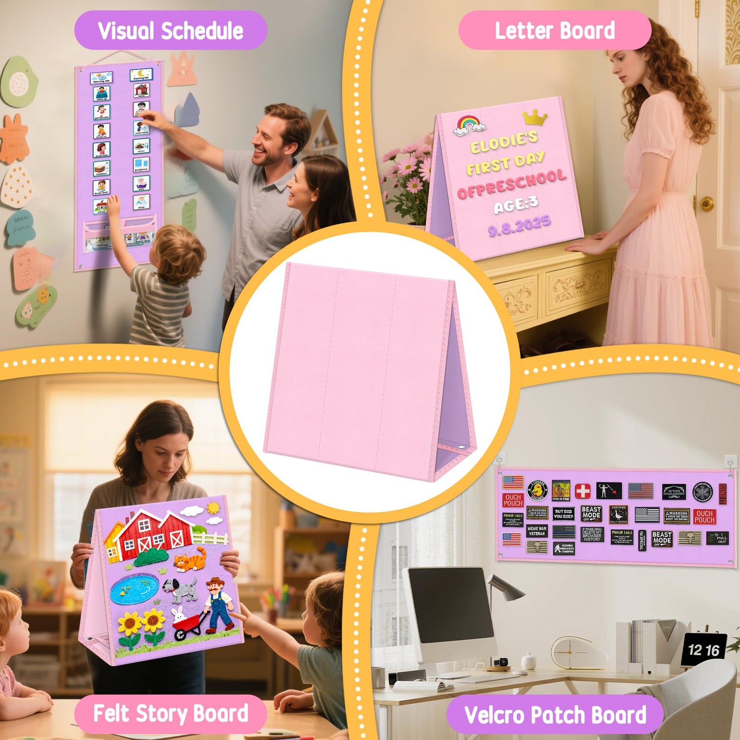 AKAYOK Foldable Felt Board - Double-Sided Flannel Story Board for Preschool Learning, Interactive Storytelling & Play | 33" x 12" Portable Felt Play Board for Home & Classroom Use (Pink)