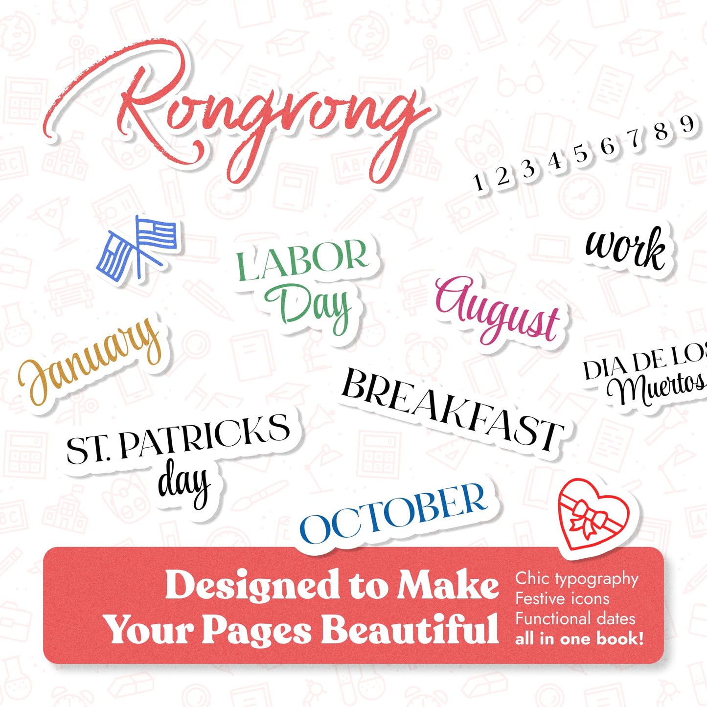 Rongrong Time to Date Planner Stickers Book for Planners, Calendars and Journals – Never Miss a Deadline with Our Essential Date Stickers – Scrapbook Accessories – 24 Pages
