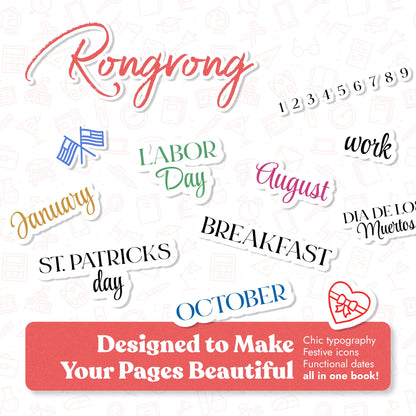 Rongrong Time to Date Planner Stickers Book for Planners, Calendars and Journals – Never Miss a Deadline with Our Essential Date Stickers – Scrapbook Accessories – 24 Pages
