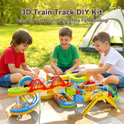 Upgrade Electric Train Set, 3D Cube Track-DIY Rail Cube Block Kit, 172PCS STEM Gravity-Defying Motorized Trains Race Tracks Toys Gift for Kids Boys Girls Age 3 4 5 6 7 8+