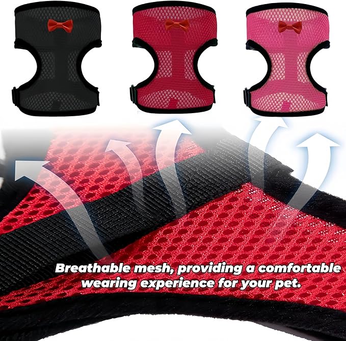 3 Pack Chicken Harness and Leash Set Adjustable Hen Vest with Matching Belt Breathable Mesh Training Harness Pets Leash for Hens Duck Goose Small Pet-Black&Red&Pink,S