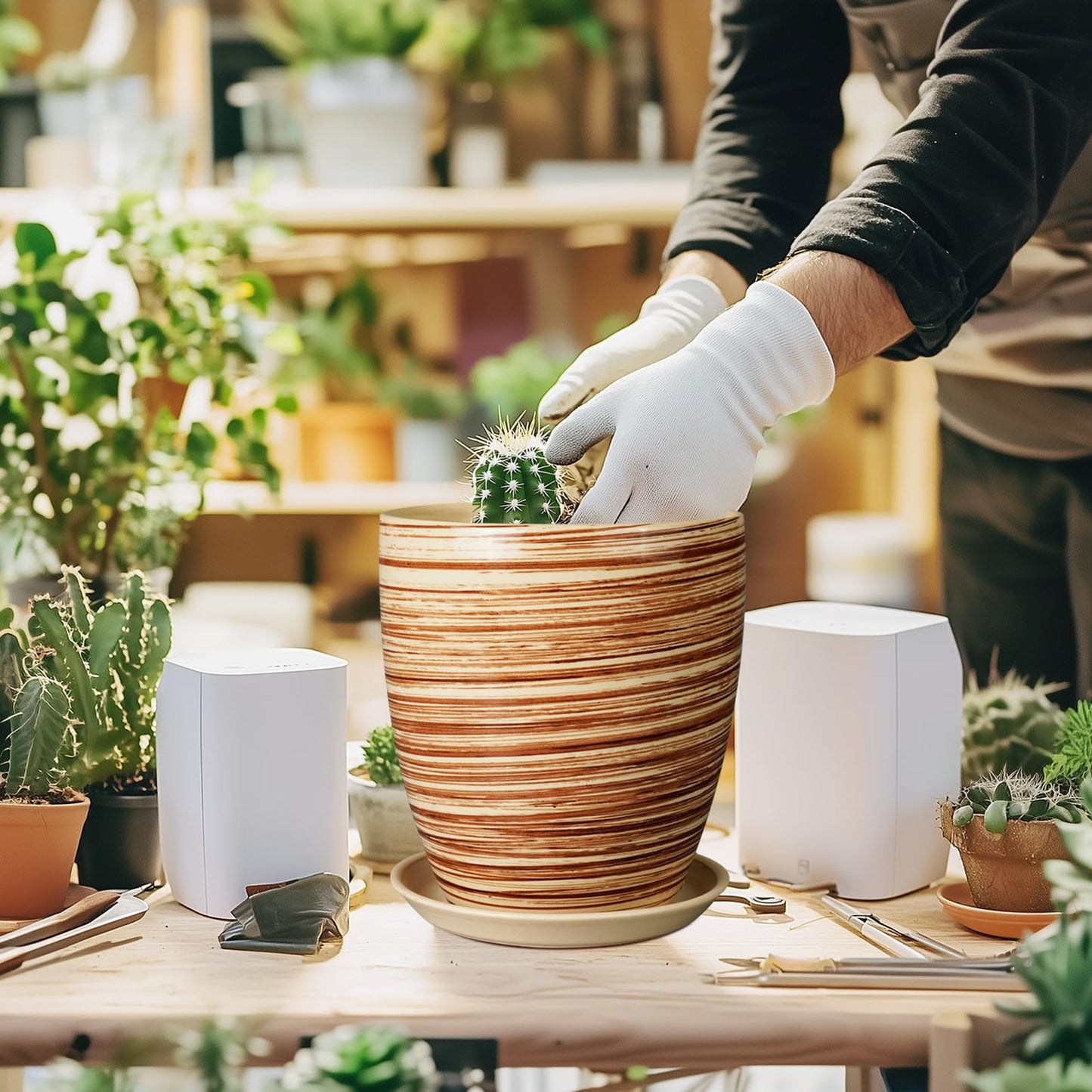 EPFamily 8 Inch Plant Pot, Ceramic Planter with Drainage Hole and Saucer Large Flower Pot for Home Patio Garden Office, Yellow