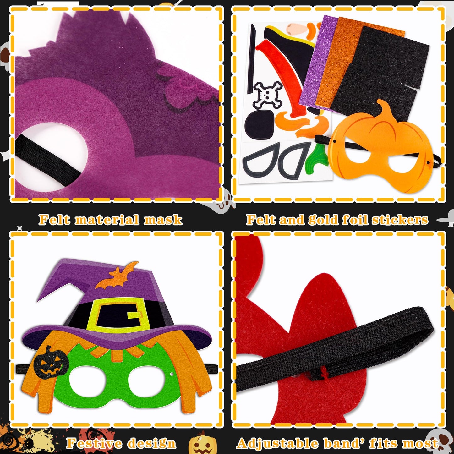 80UncleKimby 30PCS Halloween Crafts in Bulk - Felt Face Masks DIY Arts Kit, Hallowmas Party Favors Classroom Activities Supplies