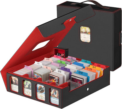 Card Storage Box 3200+ MTG Deck Box with 30 Colorful Divider, 4 Row Commander Trading Card Cases with Portable Handle & Display Windows, Fits for MTG/TCG/Magic Cards, Patented Design