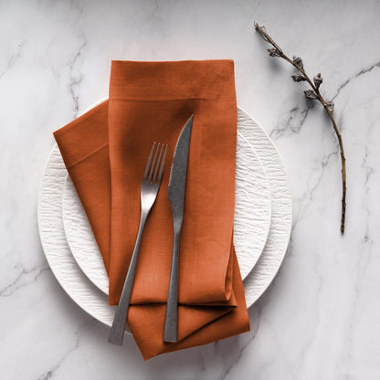 Linen Napkins Set of 4-100% Pure Linen Burnt Orange Dinner Napkins 20 x 20 inch - Cloth Napkins Washable with Mitered Corners for Fall, Halloween, Thanksgiving and Autumn Holiday